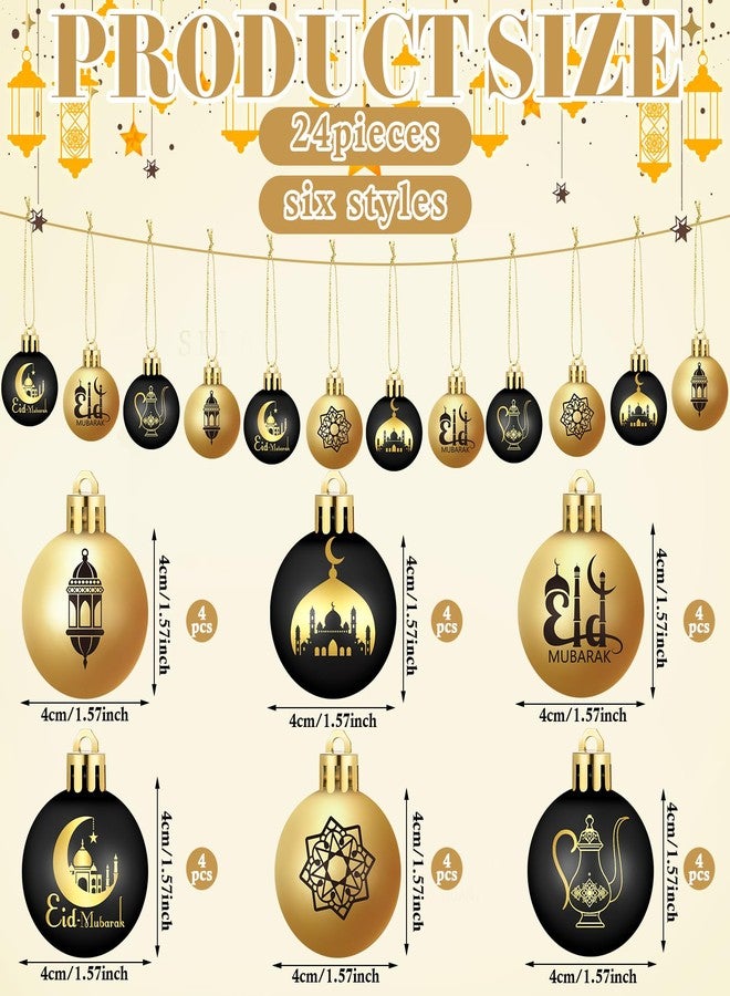 Bememo 24 Pcs Ramadan Ornaments for Tree Eid Al Adha Decoration 1.57 Inches Plastic Ramadan Hanging Ornaments Islamic Moon Star Bulbs Eid Decor for Holiday Tree Party Decorations(Black and Gold) - Image 3